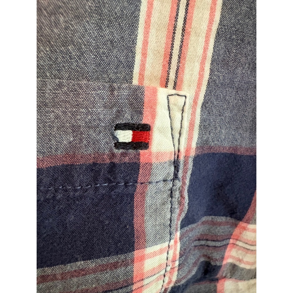 Tommy Hilfiger Womens Classic Fit Plaid Button Down Shirt Navy Pink White Size M - Picture 3 of 4